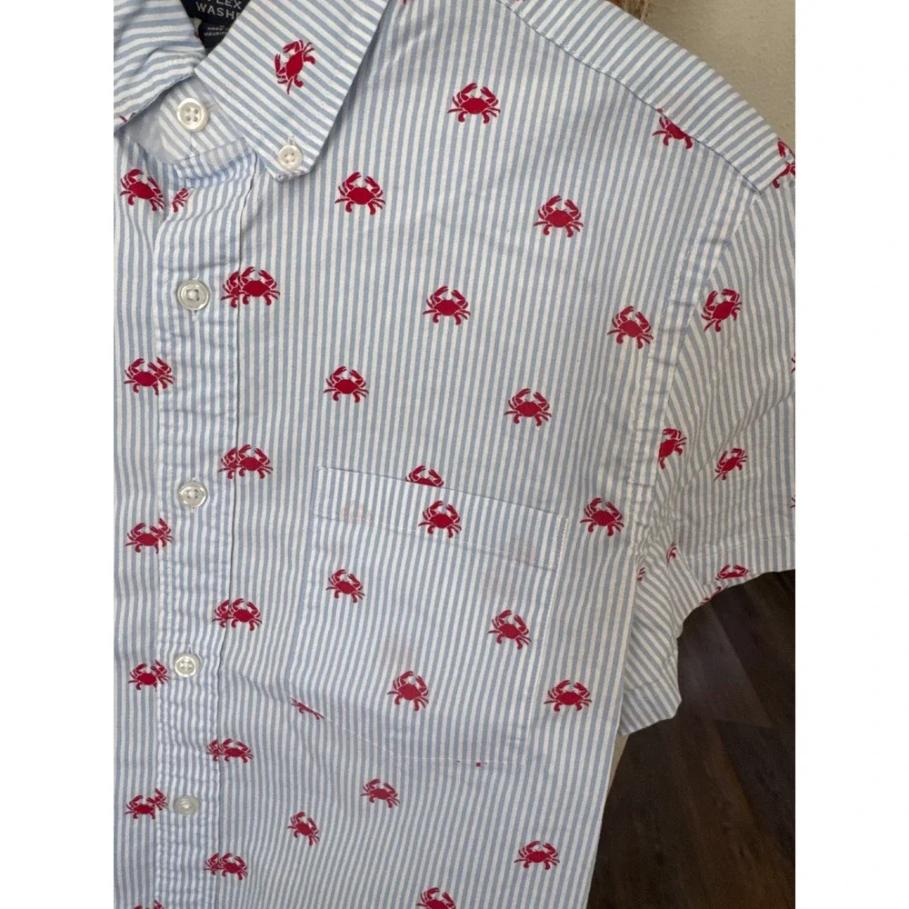 J.Crew Short-sleeve slim crab-on-stripe flex washed shirt size SM striped cotton
